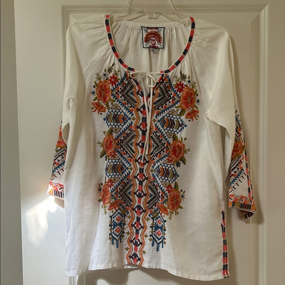 Johnny Was Linen Floral Embroidered Tunic